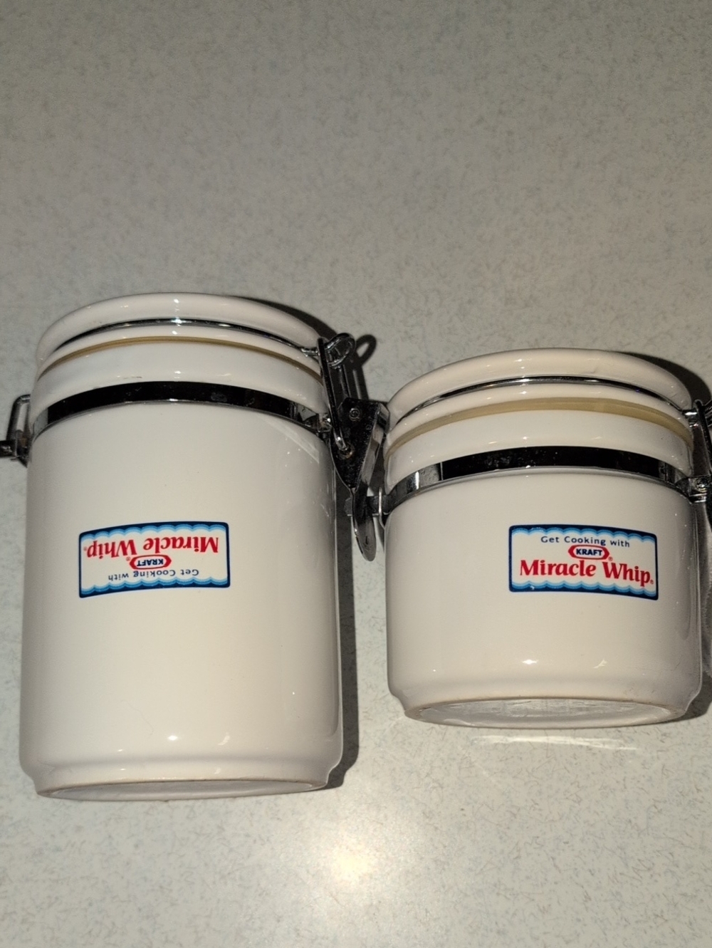 Vintage 1980s Miracle Whip Promotional Jars - 2pc Set w/ Rare Misprint Inverted